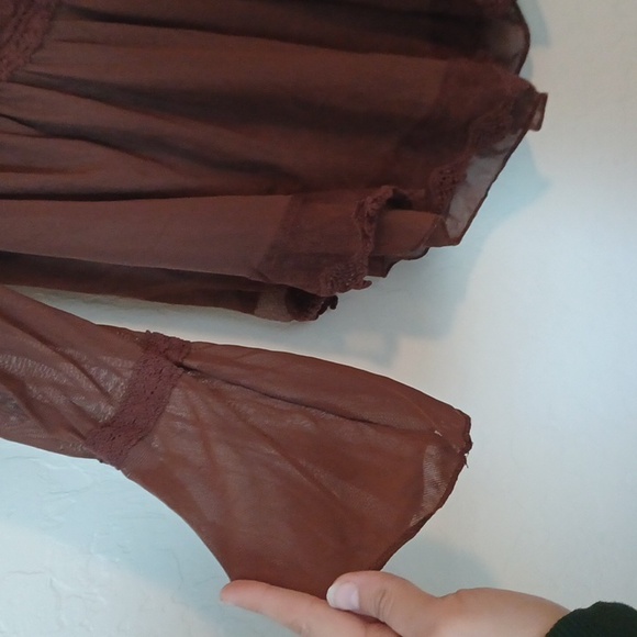 NWOT Ultra Pink Brown Bohemian Lace Flowy Shirt Womans Size Small - Picture 2 of 8